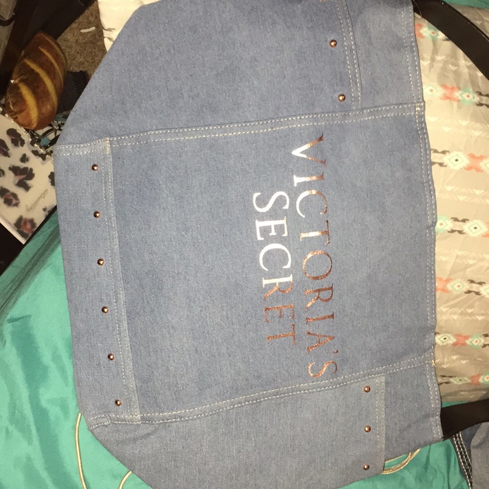 Victoria’s Secret denim tote with rose gold